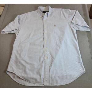 Ralph Lauren Mens L Blaire Fit Short Sleeve Shirt Blue Stripe 100% Cotton